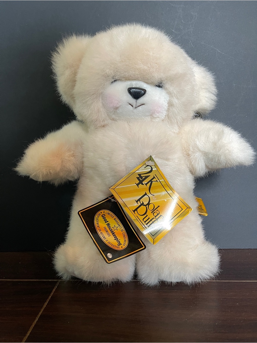 Polar puff 24k #4125 Brad cream teddy bear with Rosie cheeks. 1985 NOS